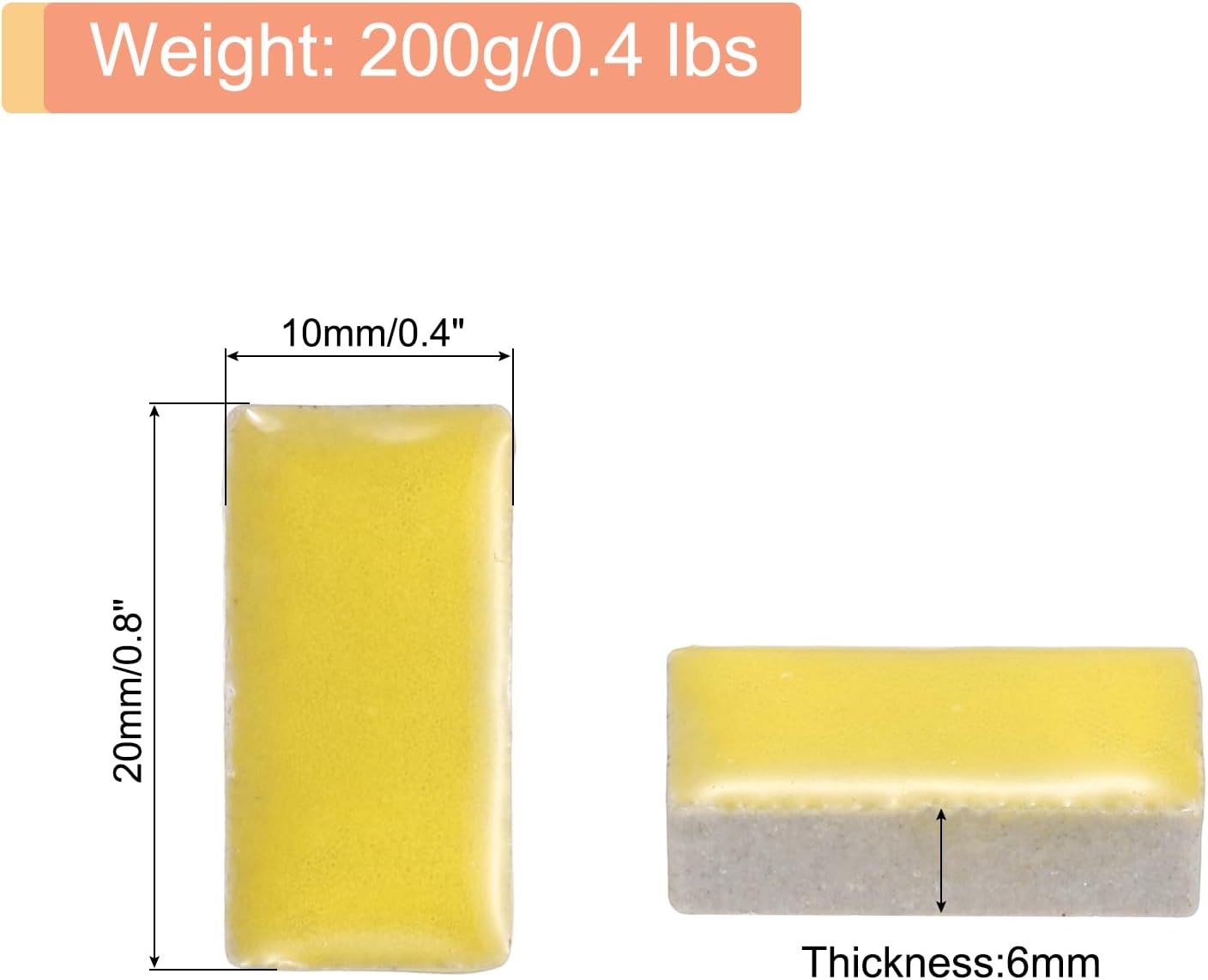 200g Ceramic Mosaic Tiles for Crafts Bulk, Rectangle Yellow Ceramic Tiles for Mosaic Kits Garden Stepping Stone Cup Mat