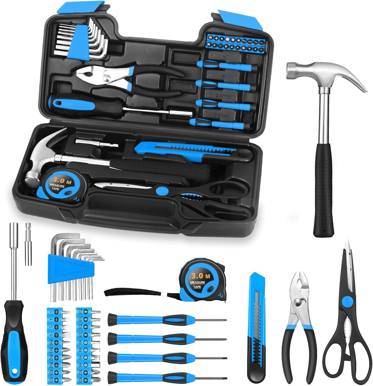 39-Piece Household Tool Kit, Home Tool Set with Plastic Toolbox | Basic Home Tool Set with Storage Case, General Household Hand Tool Kit, Home Garage Office College Dormitory Use, Yellow