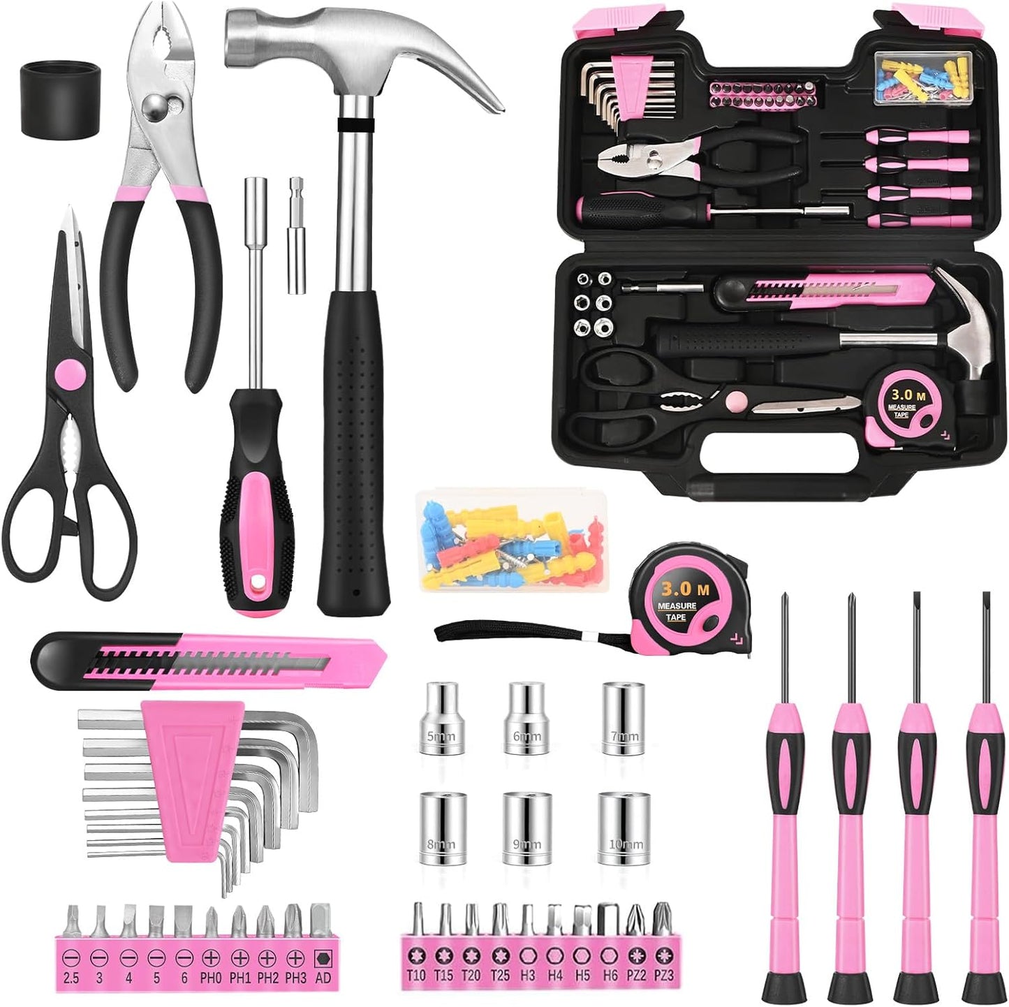 39-Piece Household Tool Kit, Home Tool Set with Plastic Toolbox | Basic Home Tool Set with Storage Case, General Household Hand Tool Kit, Home Garage Office College Dormitory Use, Yellow