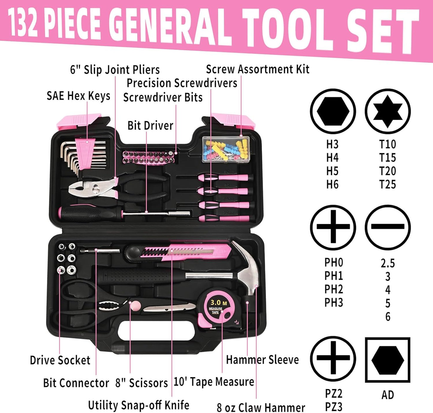 39-Piece Household Tool Kit, Home Tool Set with Plastic Toolbox | Basic Home Tool Set with Storage Case, General Household Hand Tool Kit, Home Garage Office College Dormitory Use, Yellow