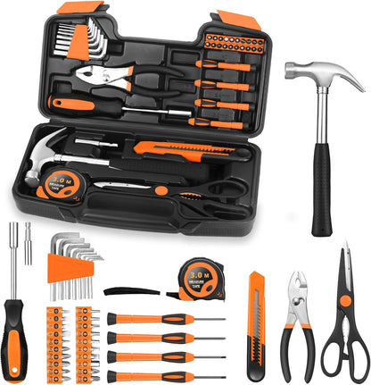 39-Piece Household Tool Kit, Home Tool Set with Plastic Toolbox | Basic Home Tool Set with Storage Case, General Household Hand Tool Kit, Home Garage Office College Dormitory Use, Yellow
