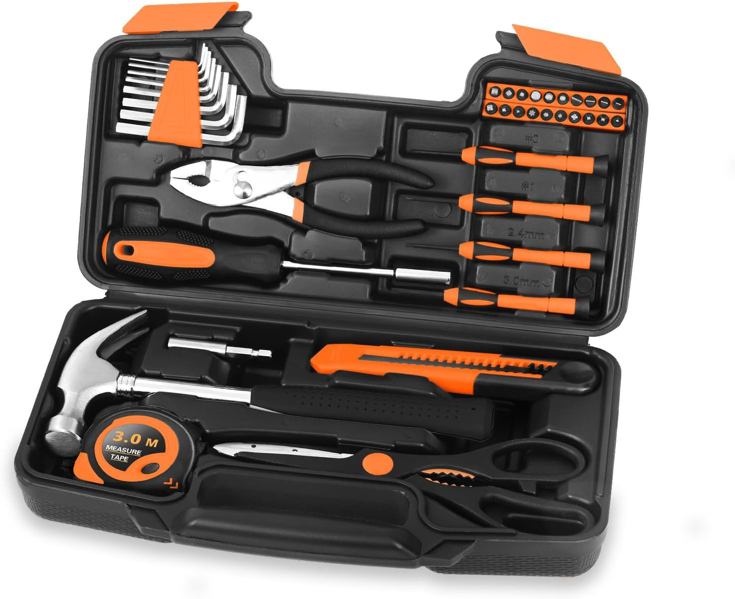 39-Piece Household Tool Kit, Home Tool Set with Plastic Toolbox | Basic Home Tool Set with Storage Case, General Household Hand Tool Kit, Home Garage Office College Dormitory Use, Yellow