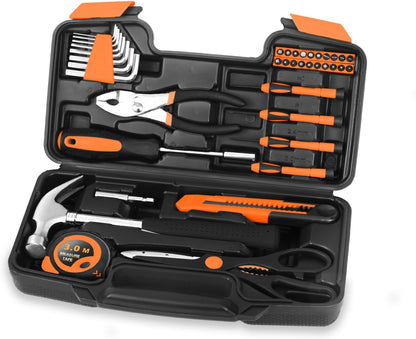 39-Piece Household Tool Kit, Home Tool Set with Plastic Toolbox | Basic Home Tool Set with Storage Case, General Household Hand Tool Kit, Home Garage Office College Dormitory Use, Yellow