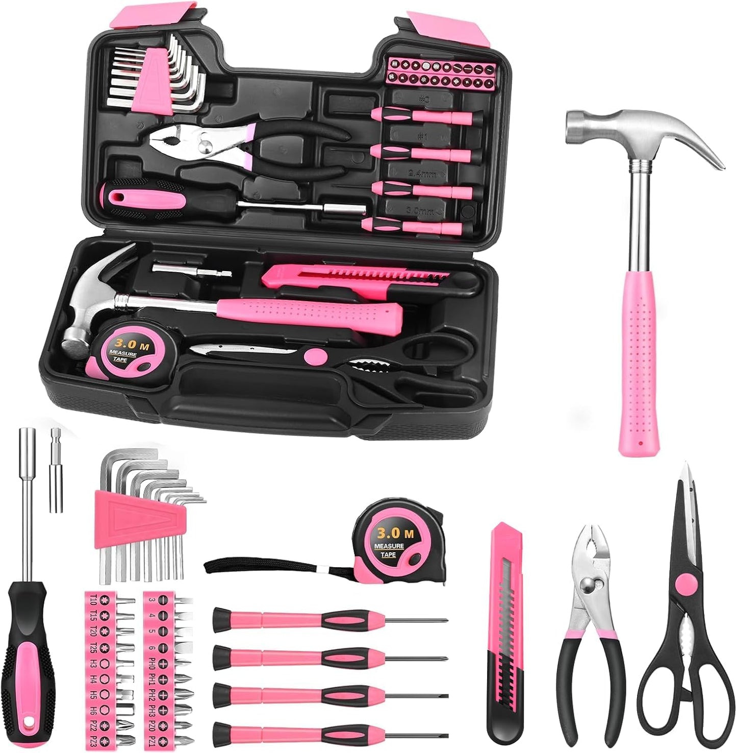 39-Piece Household Tool Kit, Home Tool Set with Plastic Toolbox | Basic Home Tool Set with Storage Case, General Household Hand Tool Kit, Home Garage Office College Dormitory Use, Yellow