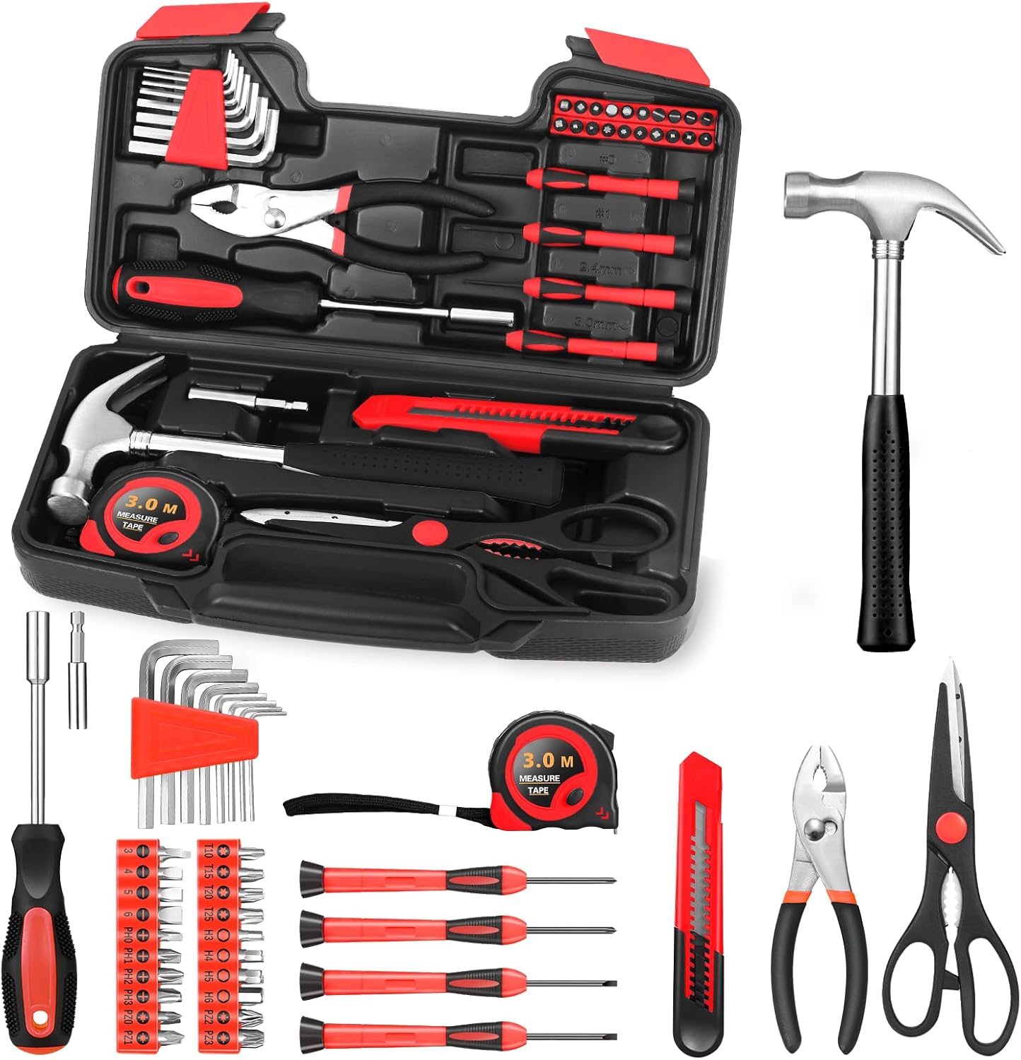 39-Piece Household Tool Kit, Home Tool Set with Plastic Toolbox | Basic Home Tool Set with Storage Case, General Household Hand Tool Kit, Home Garage Office College Dormitory Use, Yellow