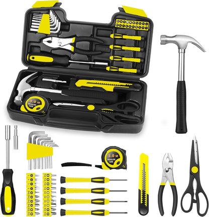 39-Piece Household Tool Kit, Home Tool Set with Plastic Toolbox | Basic Home Tool Set with Storage Case, General Household Hand Tool Kit, Home Garage Office College Dormitory Use, Yellow