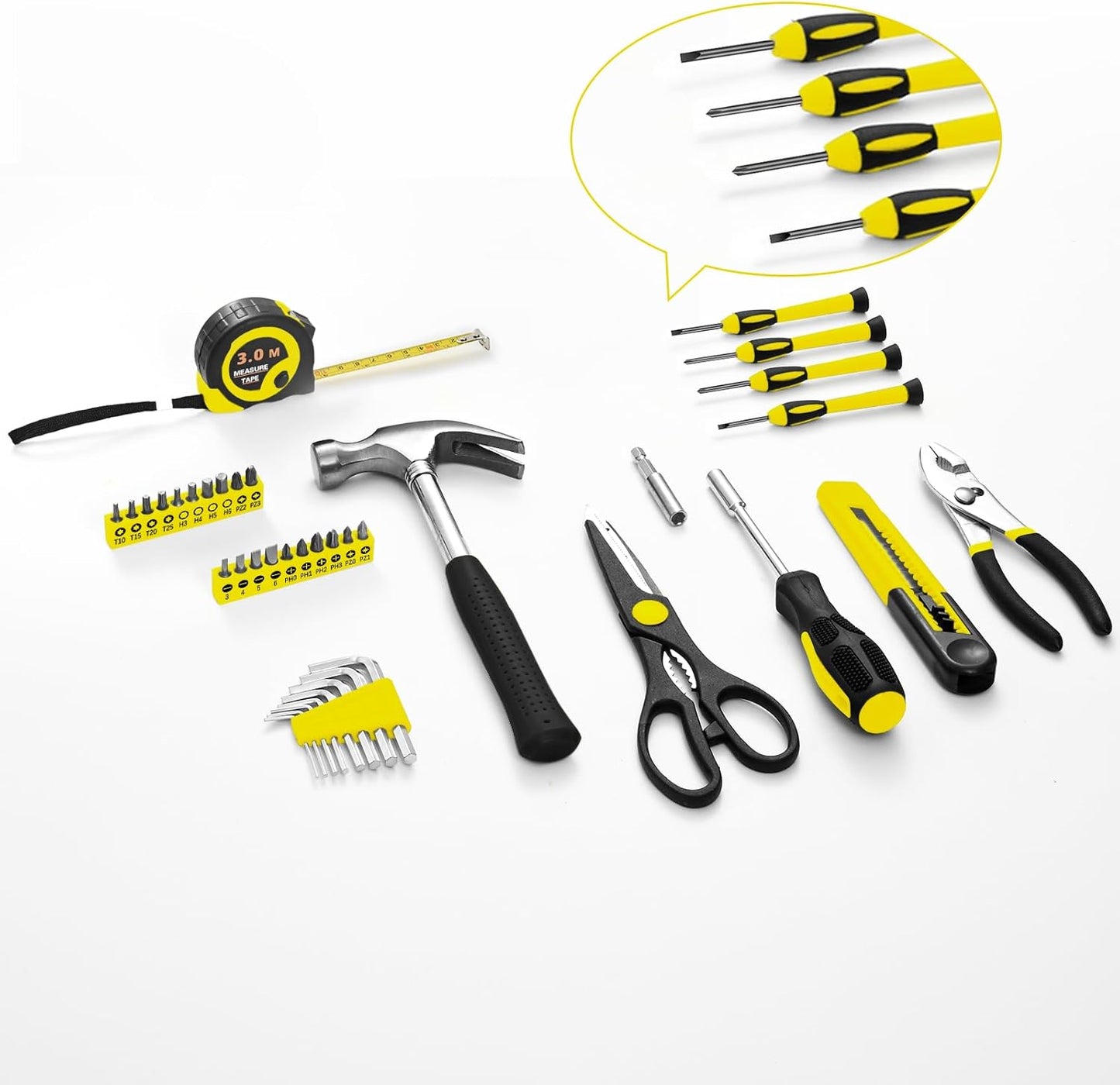 39-Piece Household Tool Kit, Home Tool Set with Plastic Toolbox | Basic Home Tool Set with Storage Case, General Household Hand Tool Kit, Home Garage Office College Dormitory Use, Yellow