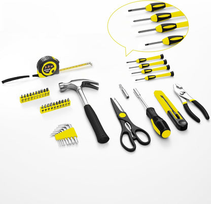 39-Piece Household Tool Kit, Home Tool Set with Plastic Toolbox | Basic Home Tool Set with Storage Case, General Household Hand Tool Kit, Home Garage Office College Dormitory Use, Yellow