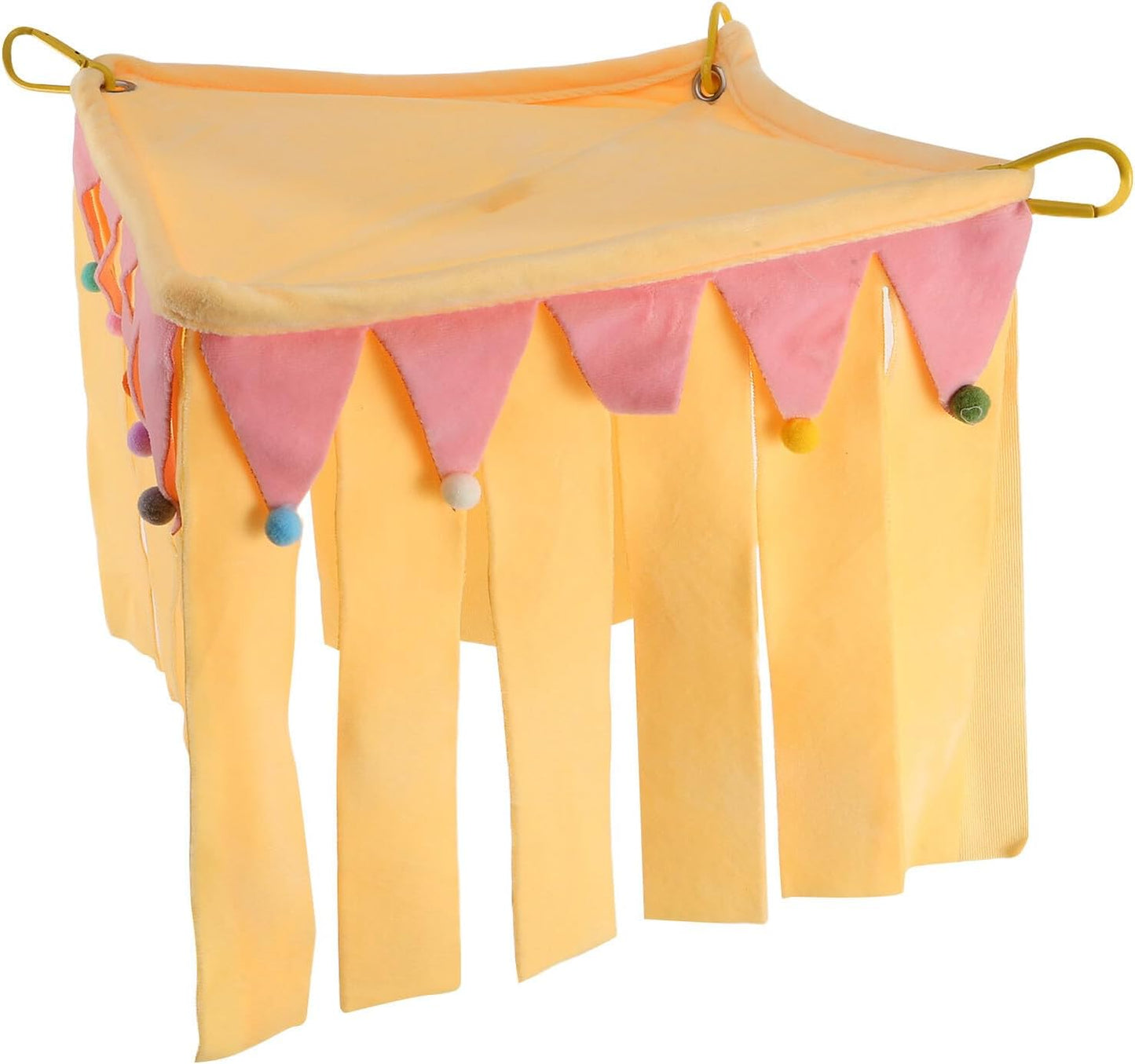 Small Animal Hideout Cave and Chinchilla Hammock Corner Bed, Soft Warm Guinea Pig Shelter with Four-Sided Yellow Cover, S Size for Hamsters, Rabbits, and Small Pets’ Year-Round