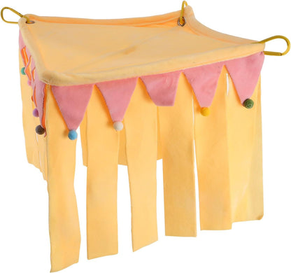 Small Animal Hideout Cave and Chinchilla Hammock Corner Bed, Soft Warm Guinea Pig Shelter with Four-Sided Yellow Cover, S Size for Hamsters, Rabbits, and Small Pets’ Year-Round