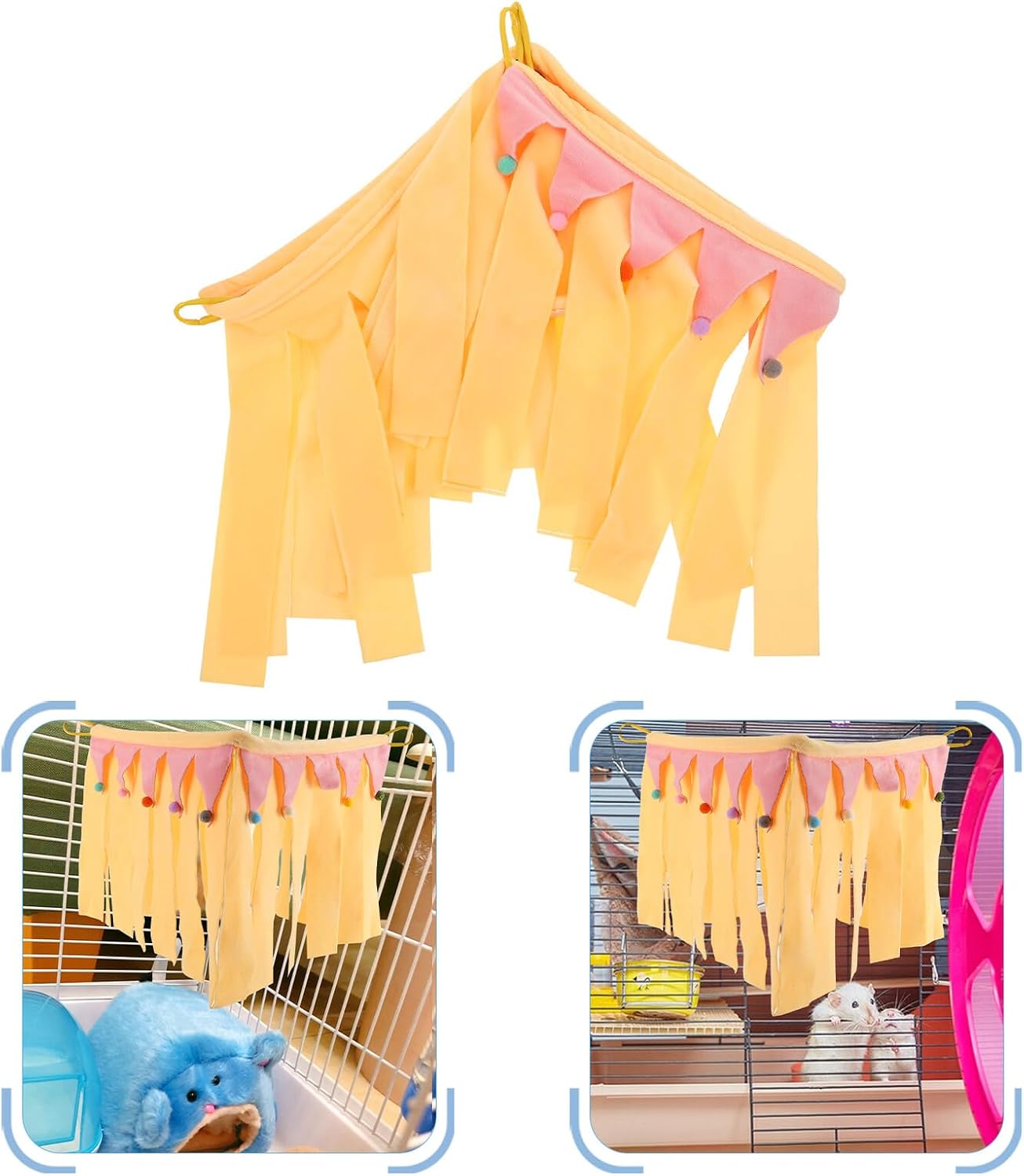 Small Animal Hideout Cave and Chinchilla Hammock Corner Bed, Soft Warm Guinea Pig Shelter with Four-Sided Yellow Cover, S Size for Hamsters, Rabbits, and Small Pets’ Year-Round