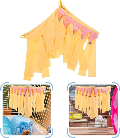 Small Animal Hideout Cave and Chinchilla Hammock Corner Bed, Soft Warm Guinea Pig Shelter with Four-Sided Yellow Cover, S Size for Hamsters, Rabbits, and Small Pets’ Year-Round