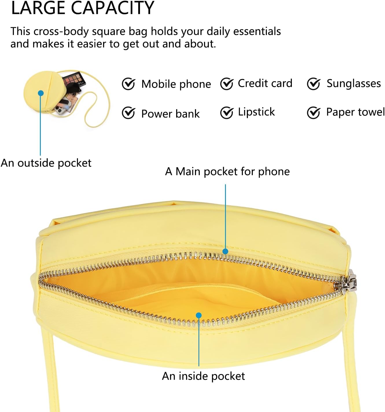 Circle Purse for Women, Round Crossbody Bag with Zipper