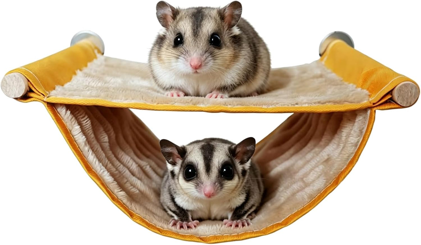 Warm Hamster Hammock House Mouse Rat Hanging Swing Bed Guinea Pig Cage Bedding Small Pet Animal Double Layer Cage Tent Hut Nest for Winter Sugar Glider Parrot Hamster Play Sleep (Yellow,Small)