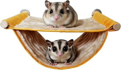 Warm Hamster Hammock House Mouse Rat Hanging Swing Bed Guinea Pig Cage Bedding Small Pet Animal Double Layer Cage Tent Hut Nest for Winter Sugar Glider Parrot Hamster Play Sleep (Yellow,Small)