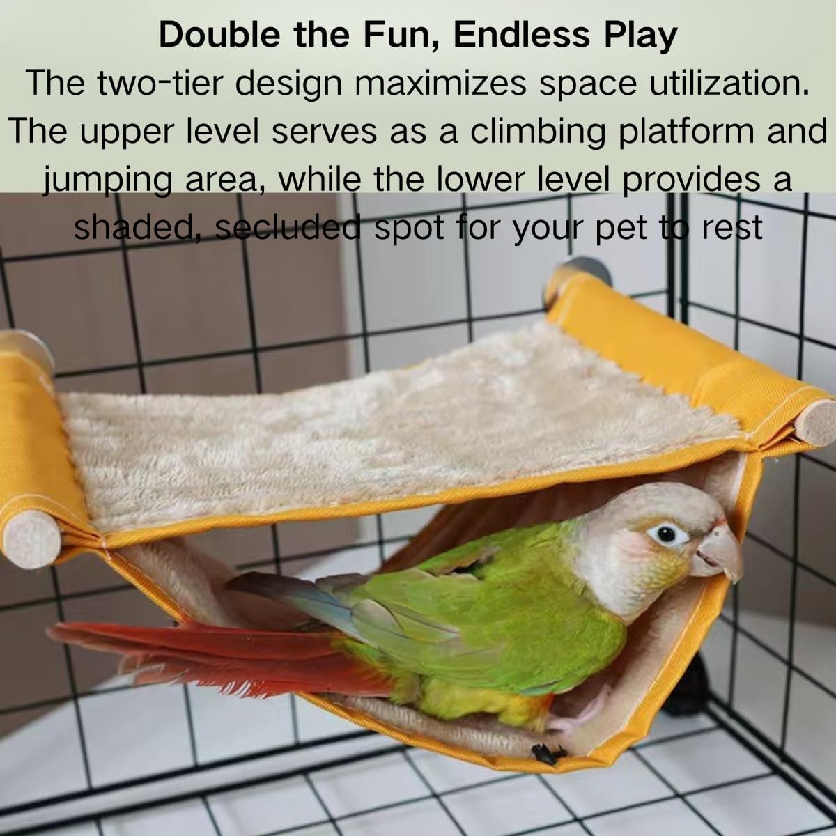 Warm Hamster Hammock House Mouse Rat Hanging Swing Bed Guinea Pig Cage Bedding Small Pet Animal Double Layer Cage Tent Hut Nest for Winter Sugar Glider Parrot Hamster Play Sleep (Yellow,Small)