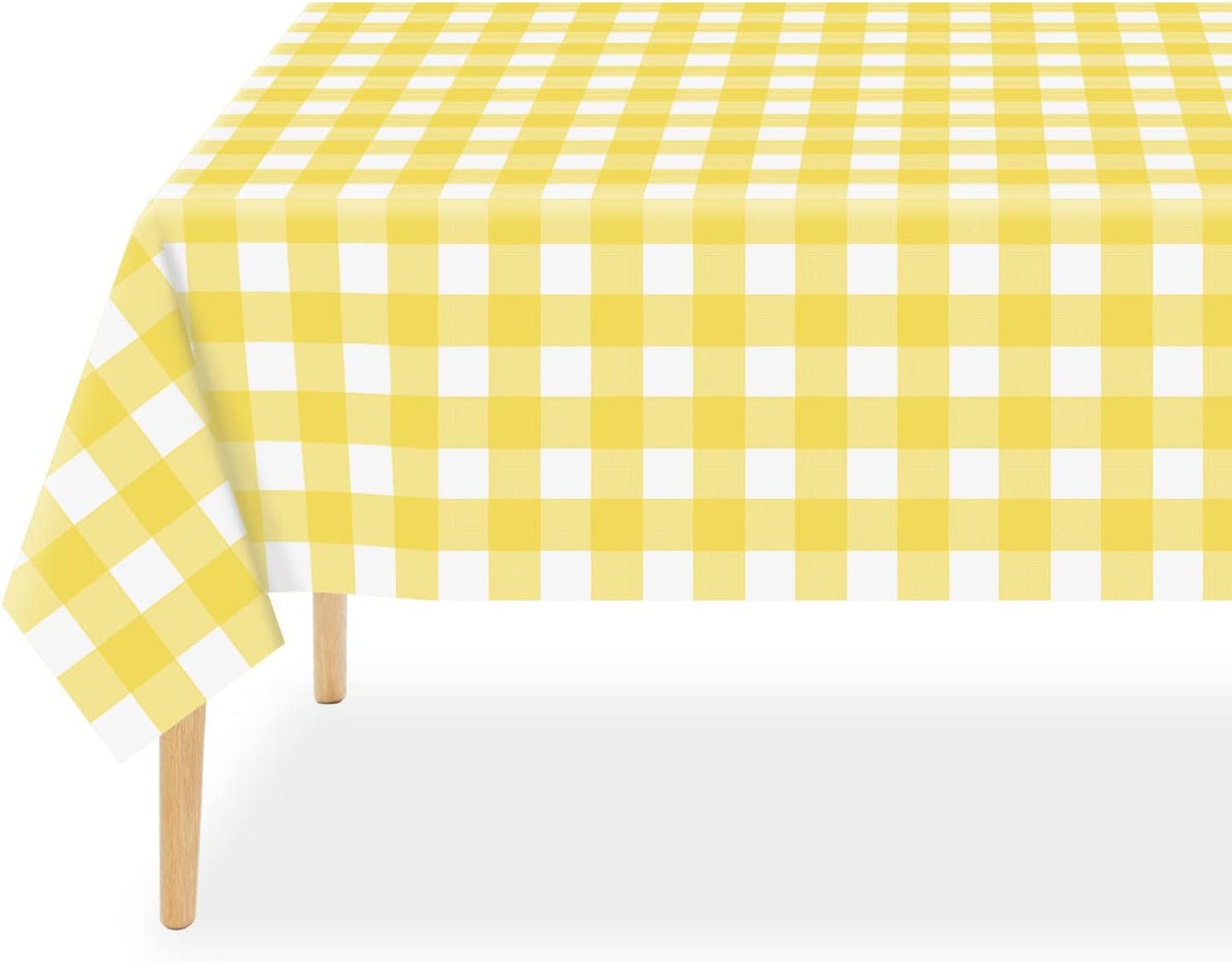 Yellow Gingham Tablecloth Disposable 3 Pack, 54 x 108 Inch Yellow and White Checkered Table Cloth for Easter Decorations, Birthday Party Supplies, Rectangle, Plastic Table Cover