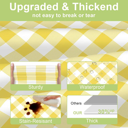 Yellow Gingham Tablecloth Disposable 3 Pack, 54 x 108 Inch Yellow and White Checkered Table Cloth for Easter Decorations, Birthday Party Supplies, Rectangle, Plastic Table Cover