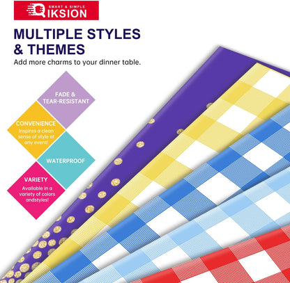 Yellow Gingham Tablecloth Disposable 3 Pack, 54 x 108 Inch Yellow and White Checkered Table Cloth for Easter Decorations, Birthday Party Supplies, Rectangle, Plastic Table Cover