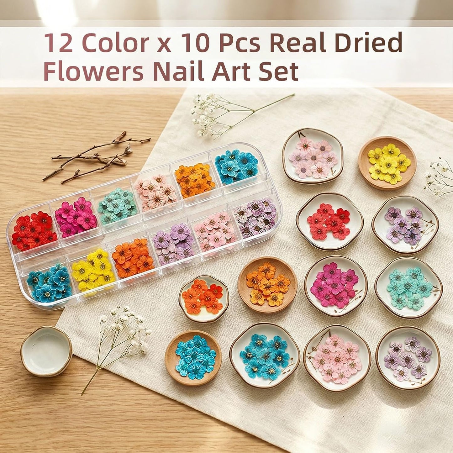 Mini Dried Flowers for Resin Nail Art, 120 Pcs Small Tiny Real Natural Dry Flowers Five Petal Flowers for for Nail Art, Resin Jewelry, Candle Making, Soap Making and DIY Crafts