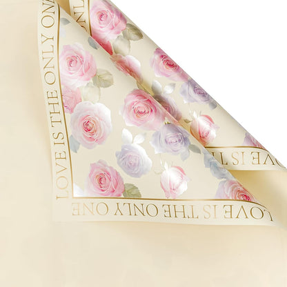 20 Sheets Yellow Flower Wrapping Paper - 22.4 x 22.4 inch Rose Design Water-Resistant Floral Bouquet Wrapping Paper, Florist Supplies Packaging for Wedding Birthday Gift DIY