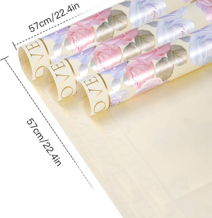 20 Sheets Yellow Flower Wrapping Paper - 22.4 x 22.4 inch Rose Design Water-Resistant Floral Bouquet Wrapping Paper, Florist Supplies Packaging for Wedding Birthday Gift DIY