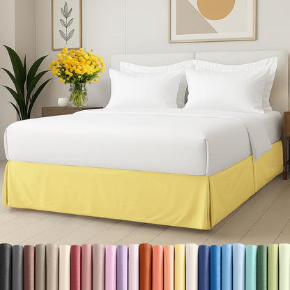 Pleated Bed Skirt Queen Size - 3 Sided Pleated Bed Skirt Queen - Ultra-Soft, Easy Fit with 12 Inch Tailored Drop - Hotel Quality, Wrinkle Free & Fade Resistant - for Women, Men, Kids & Teens - Yellow