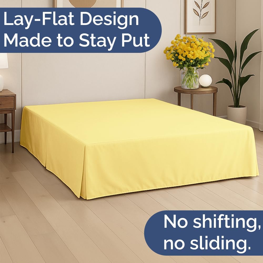 Pleated Bed Skirt Queen Size - 3 Sided Pleated Bed Skirt Queen - Ultra-Soft, Easy Fit with 12 Inch Tailored Drop - Hotel Quality, Wrinkle Free & Fade Resistant - for Women, Men, Kids & Teens - Yellow