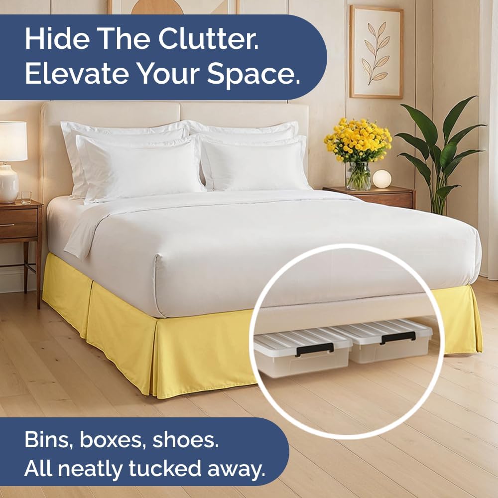Pleated Bed Skirt Queen Size - 3 Sided Pleated Bed Skirt Queen - Ultra-Soft, Easy Fit with 12 Inch Tailored Drop - Hotel Quality, Wrinkle Free & Fade Resistant - for Women, Men, Kids & Teens - Yellow