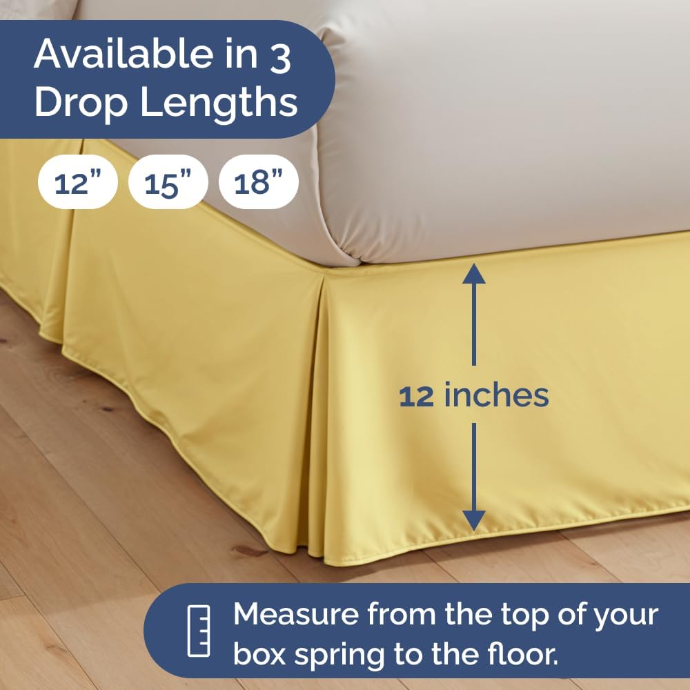 Pleated Bed Skirt Queen Size - 3 Sided Pleated Bed Skirt Queen - Ultra-Soft, Easy Fit with 12 Inch Tailored Drop - Hotel Quality, Wrinkle Free & Fade Resistant - for Women, Men, Kids & Teens - Yellow