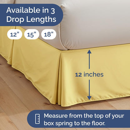 Pleated Bed Skirt Queen Size - 3 Sided Pleated Bed Skirt Queen - Ultra-Soft, Easy Fit with 12 Inch Tailored Drop - Hotel Quality, Wrinkle Free & Fade Resistant - for Women, Men, Kids & Teens - Yellow