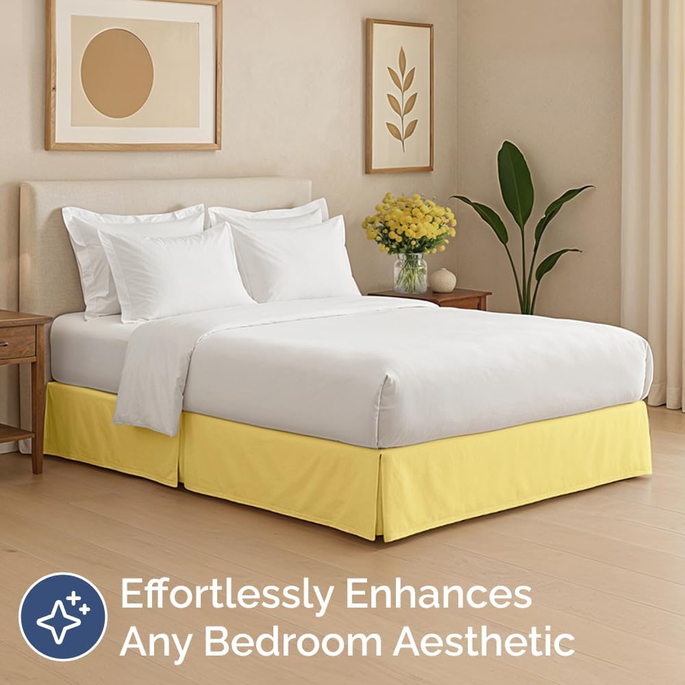 Pleated Bed Skirt Queen Size - 3 Sided Pleated Bed Skirt Queen - Ultra-Soft, Easy Fit with 12 Inch Tailored Drop - Hotel Quality, Wrinkle Free & Fade Resistant - for Women, Men, Kids & Teens - Yellow
