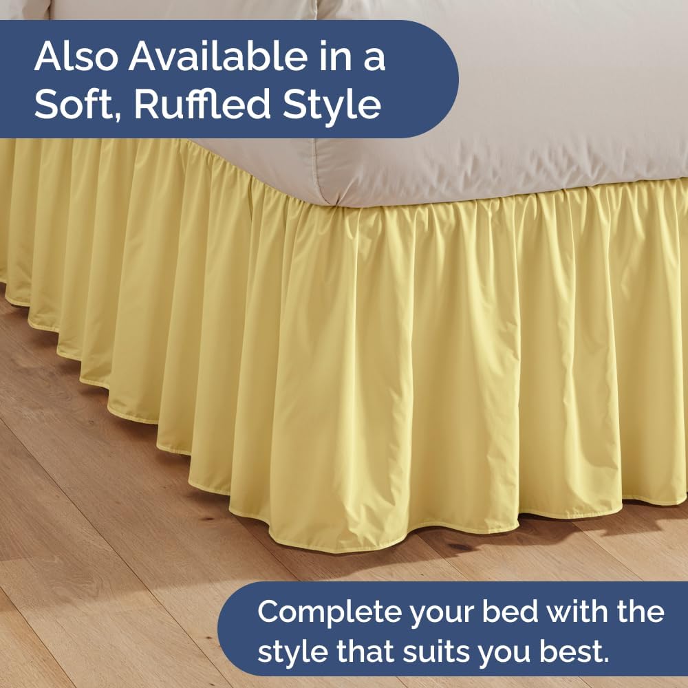 Pleated Bed Skirt Queen Size - 3 Sided Pleated Bed Skirt Queen - Ultra-Soft, Easy Fit with 12 Inch Tailored Drop - Hotel Quality, Wrinkle Free & Fade Resistant - for Women, Men, Kids & Teens - Yellow