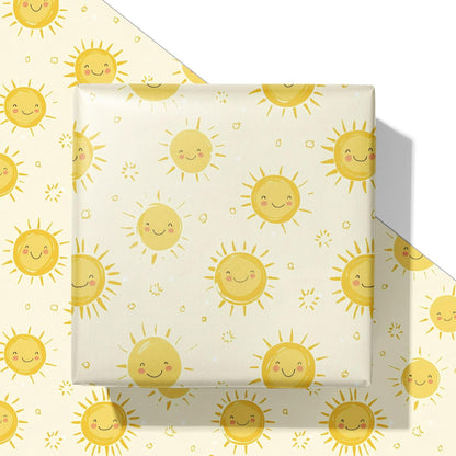 Sun Smile Wrapping Paper for Kids Adults - Yellow Sunshine Gift Wrap With Cute Suns for Birthday, Baby Shower Summer and All Occasions - 28x40 Inches, 4 Sheets