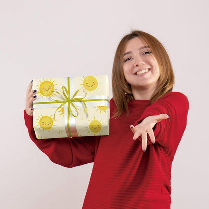 Sun Smile Wrapping Paper for Kids Adults - Yellow Sunshine Gift Wrap With Cute Suns for Birthday, Baby Shower Summer and All Occasions - 28x40 Inches, 4 Sheets