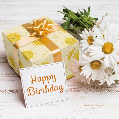 Sun Smile Wrapping Paper for Kids Adults - Yellow Sunshine Gift Wrap With Cute Suns for Birthday, Baby Shower Summer and All Occasions - 28x40 Inches, 4 Sheets