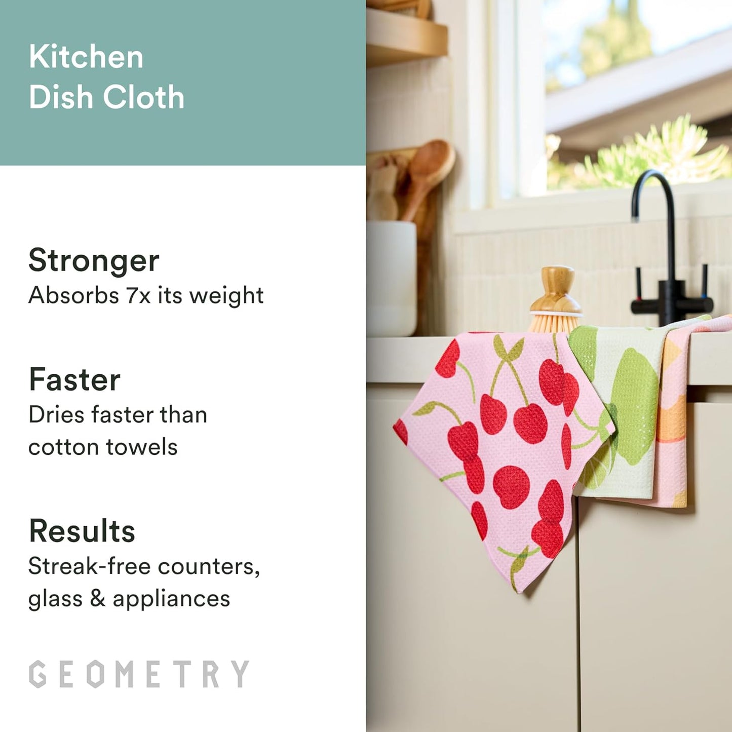 Kitchen Dish Cloths - Spring & Summer Collection - Premium Dishcloths with Geoweave - Absorbent & Fast Drying Kitchen Towels - Lemon Delight, 10" x 10" - 3-Pieces