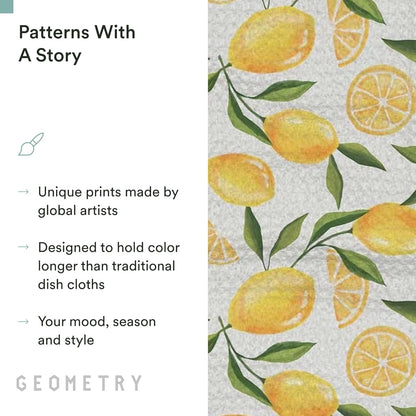 Kitchen Dish Cloths - Spring & Summer Collection - Premium Dishcloths with Geoweave - Absorbent & Fast Drying Kitchen Towels - Lemon Delight, 10" x 10" - 3-Pieces
