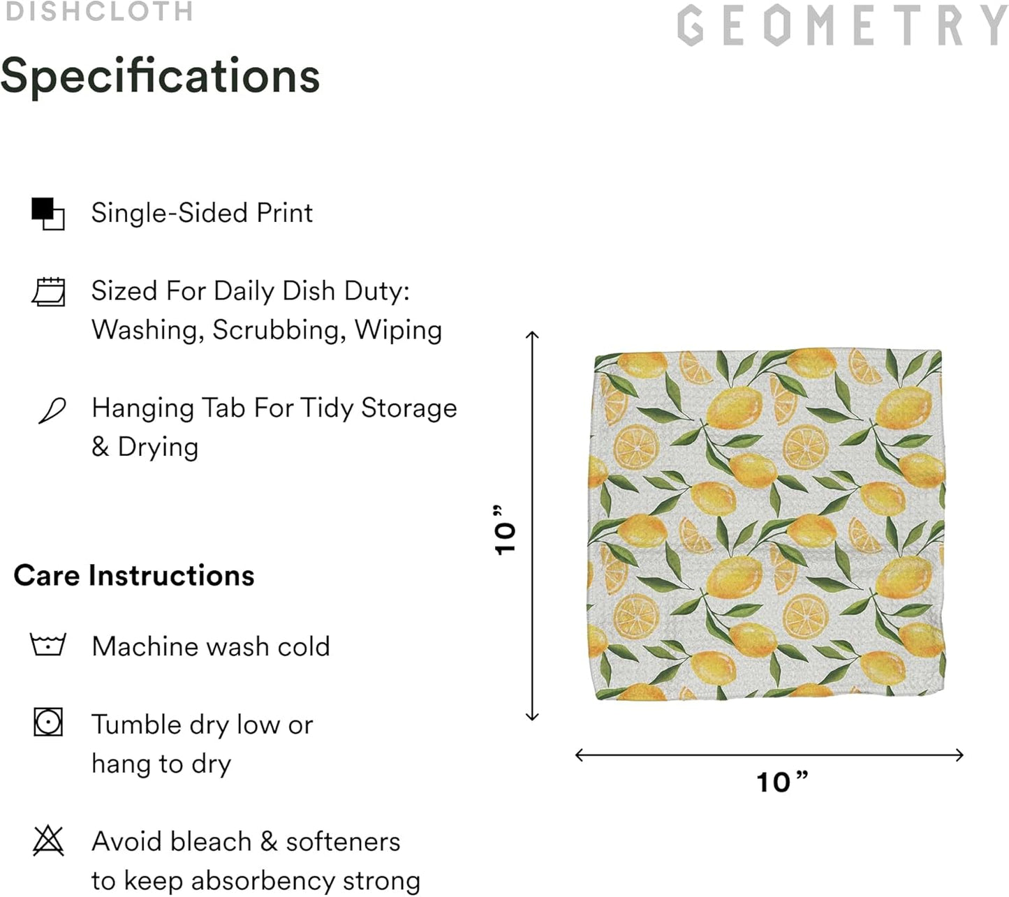 Kitchen Dish Cloths - Spring & Summer Collection - Premium Dishcloths with Geoweave - Absorbent & Fast Drying Kitchen Towels - Lemon Delight, 10" x 10" - 3-Pieces