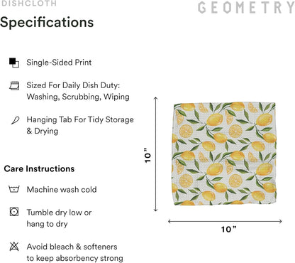 Kitchen Dish Cloths - Spring & Summer Collection - Premium Dishcloths with Geoweave - Absorbent & Fast Drying Kitchen Towels - Lemon Delight, 10" x 10" - 3-Pieces