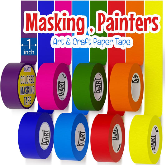 8X Colored Masking Tape, 33 Ft x 1 inch Colored Painters Tape for Arts & Crafts Labeling or Coding, Craft Supplies Color Tape Rolls, Colorful Masking Craft Tape, Lab Tape