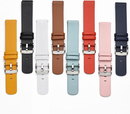 WOCCI 20mm Flexible Leather Watch Band for Smart Watch with Silver Buckle (Yellow)