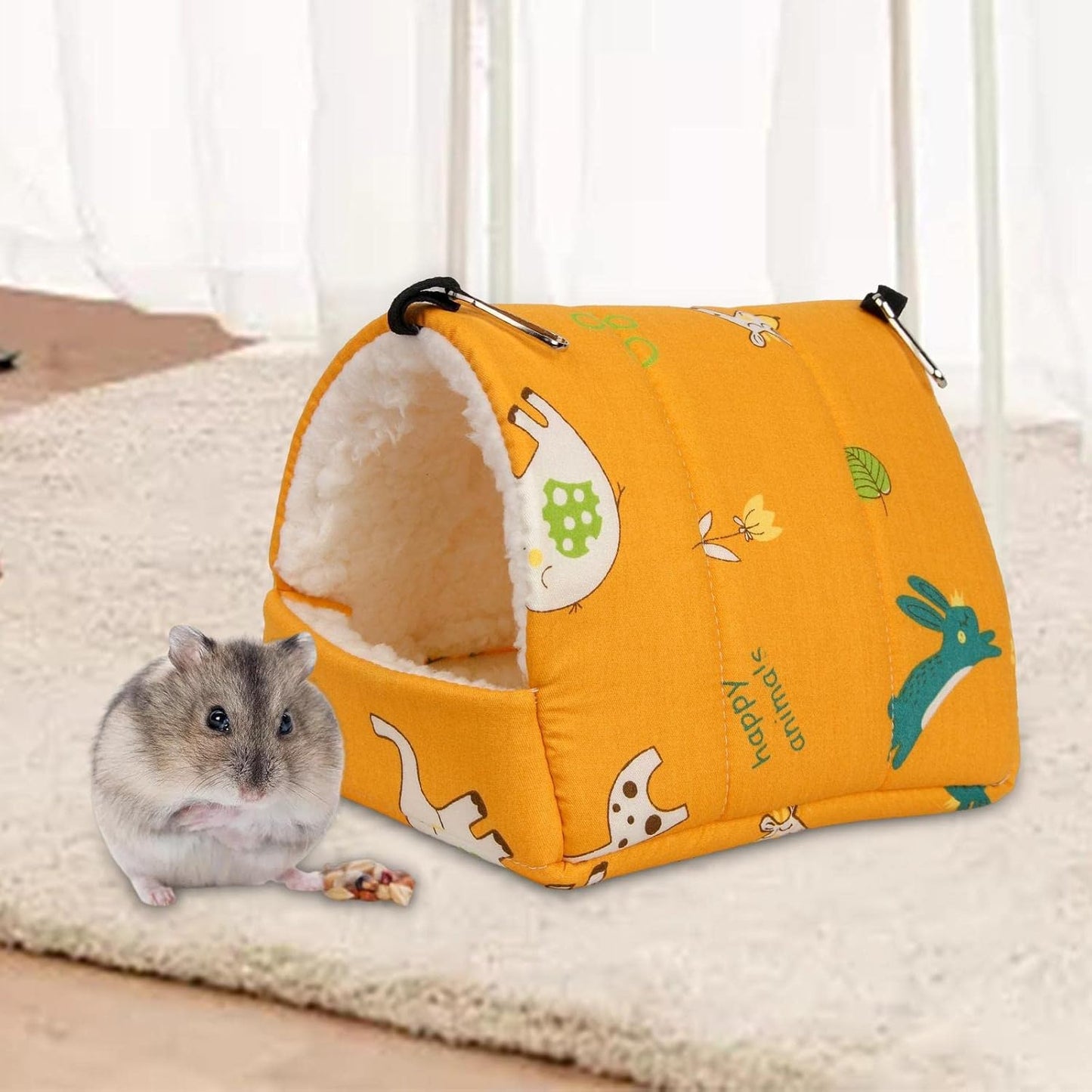 Soft Hamster Hammock Bed Cage Accessories Warm Hideout Hanging Bedding Toy House for Chinchilla Small Animals Ferret Sugar Glider, Yellow