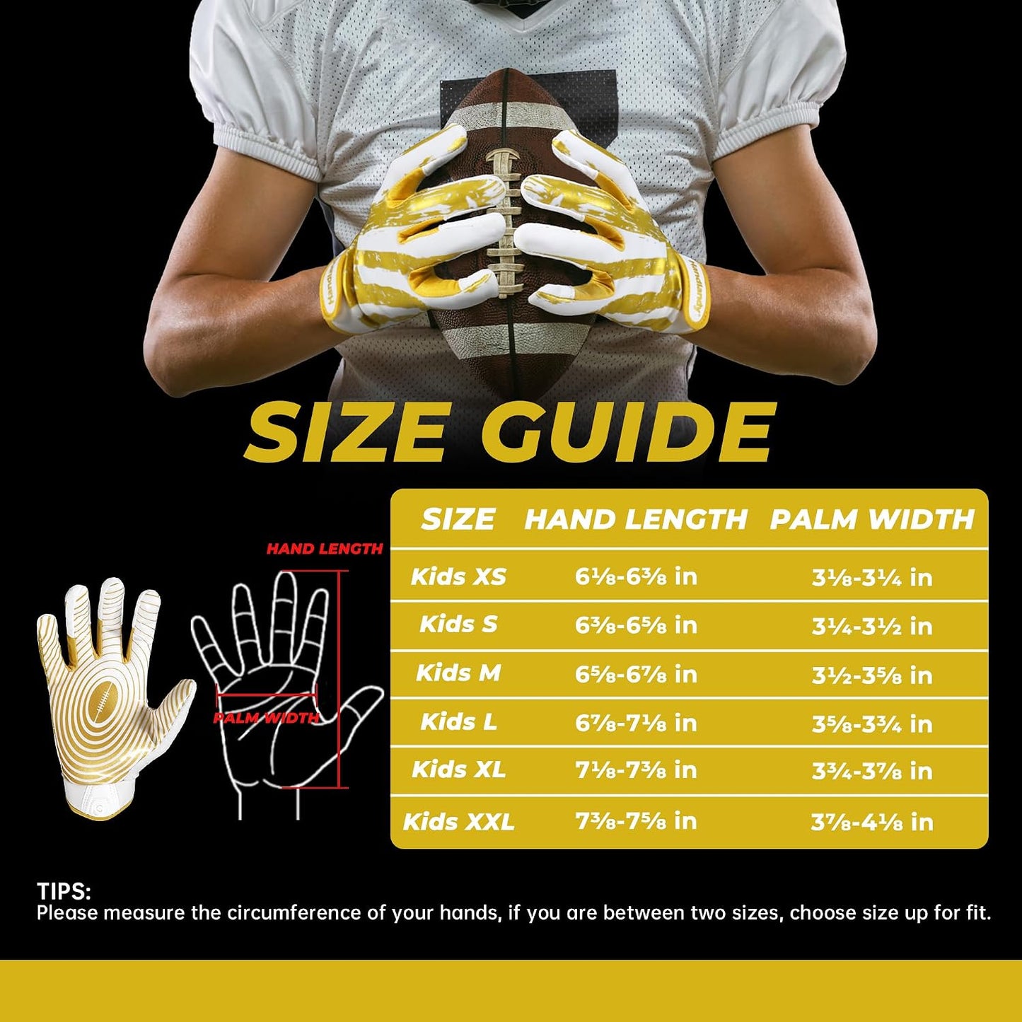 Youth Football Gloves for Boys Girls, Sticky Wide Receiver Gloves for Kids, Junior Flag Football Gloves