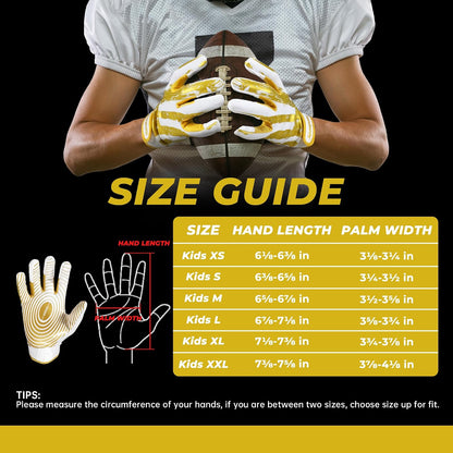 Youth Football Gloves for Boys Girls, Sticky Wide Receiver Gloves for Kids, Junior Flag Football Gloves