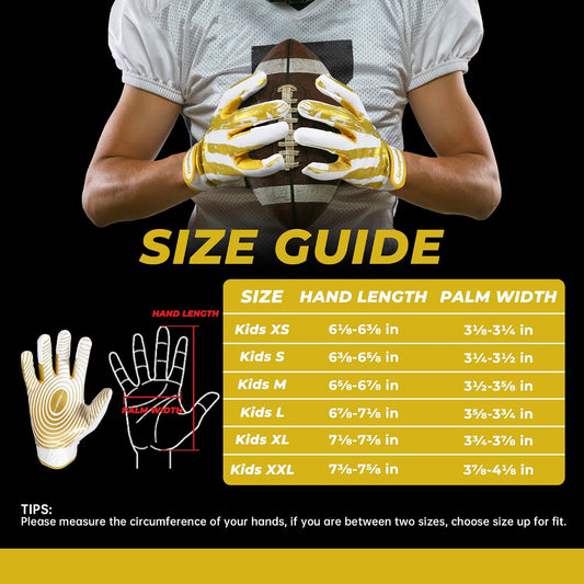 Youth Football Gloves for Boys Girls, Sticky Wide Receiver Gloves for Kids, Junior Flag Football Gloves
