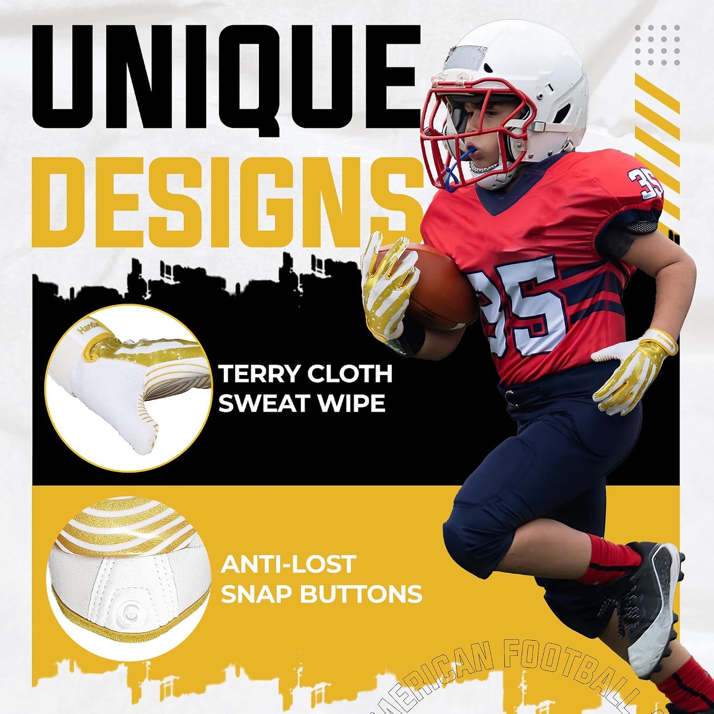 Youth Football Gloves for Boys Girls, Sticky Wide Receiver Gloves for Kids, Junior Flag Football Gloves