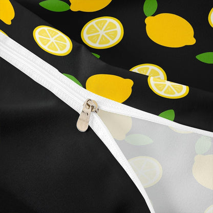Lemon Duvet Cover Sets Full,Tropical Fruit Leaves Bedding Set 3pcs for Kids Teens Boys Girls Room Decor,Botanical Natural Comforter Cover Bright Yellow and Black Quilt Cover with 2 Pillowcases