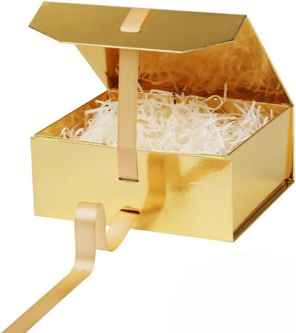 1 Gold Gift Box 8x7X3.5 Inch,Magnetic Lid Collapsible Gift Box | Luxury Gift Boxe for Birthdays Christmas Wedding ,Include Shredded Paper Filler