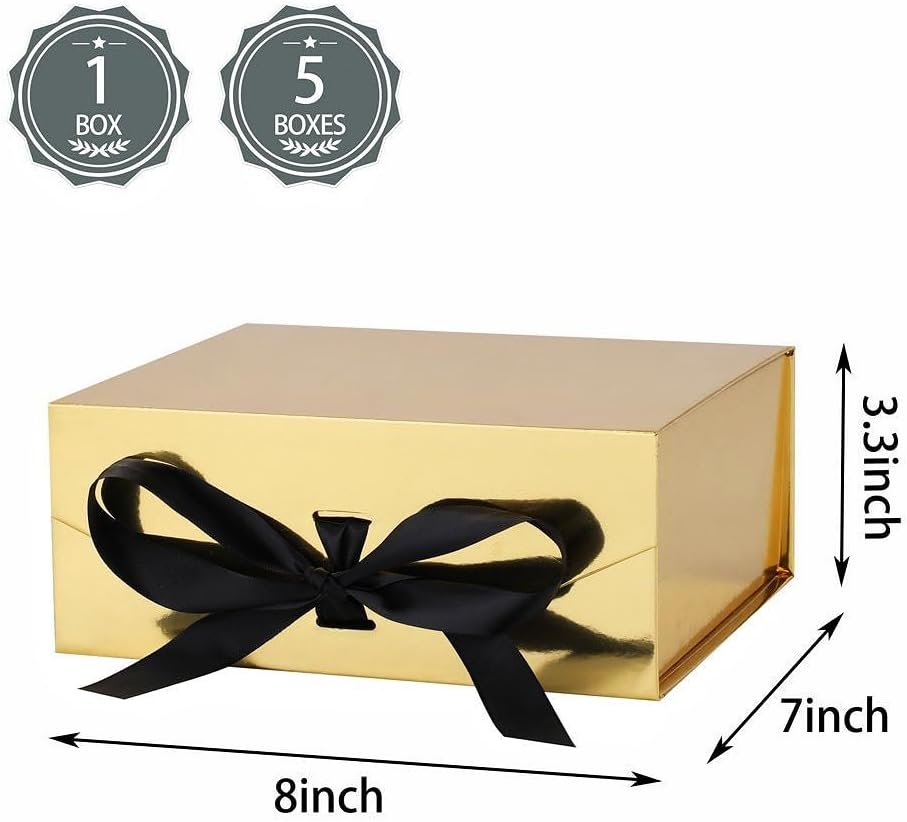 1 Gold Gift Box 8x7X3.5 Inch,Magnetic Lid Collapsible Gift Box | Luxury Gift Boxe for Birthdays Christmas Wedding ,Include Shredded Paper Filler